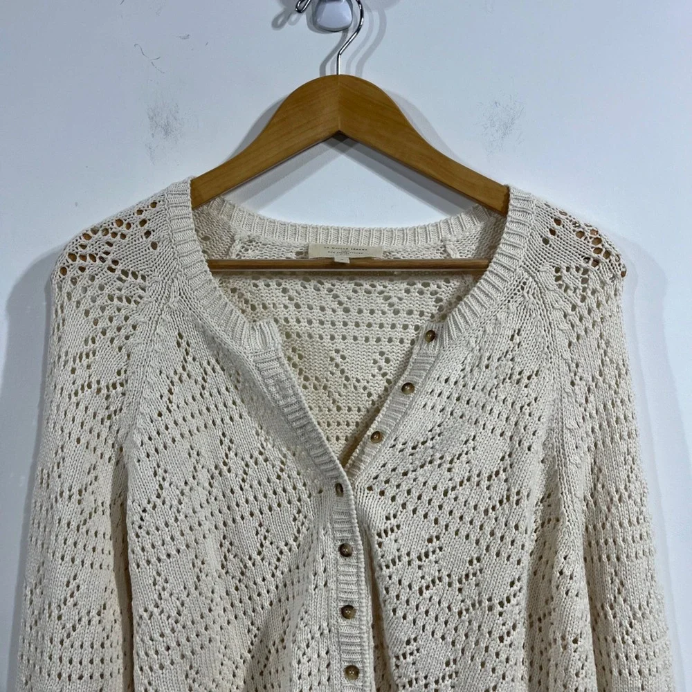 Sezane Capucine Pointelle Knit Cardigan Sweater Womens Small Cottagecore Preppy - Picture 4 of 11